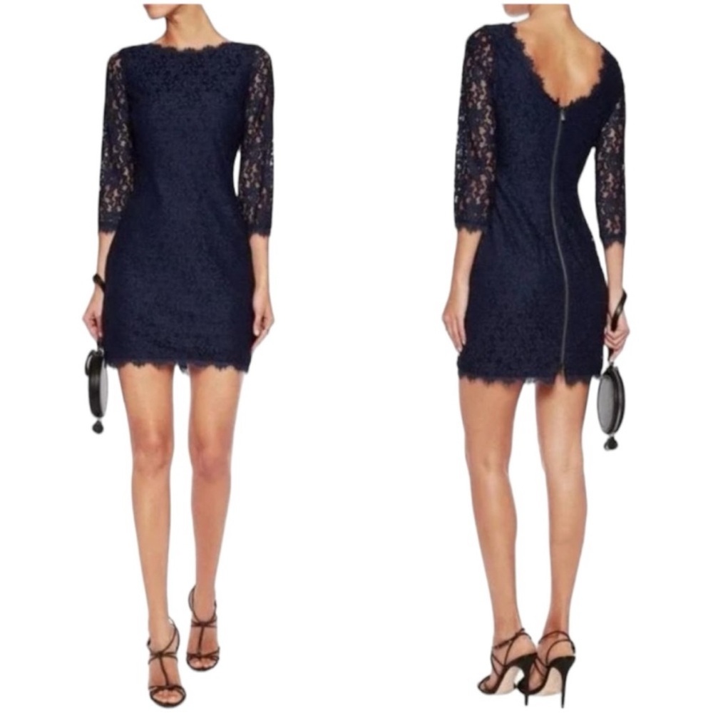 Diane Von Furstenberg Colleen Lace Long Sleeve Wedding Guest Cocktail Dress 2